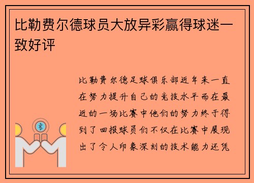比勒费尔德球员大放异彩赢得球迷一致好评